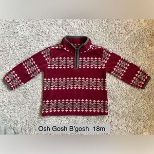 •OshKosh B’gosh• Quarter Zip Fleece Pullover  | Maroon/Grey Pattern | 18m